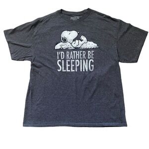 Peanuts Snoopy Graphic Tee Crew Neck Short Sleeve Grey I'd Rather Be Sleeping XL